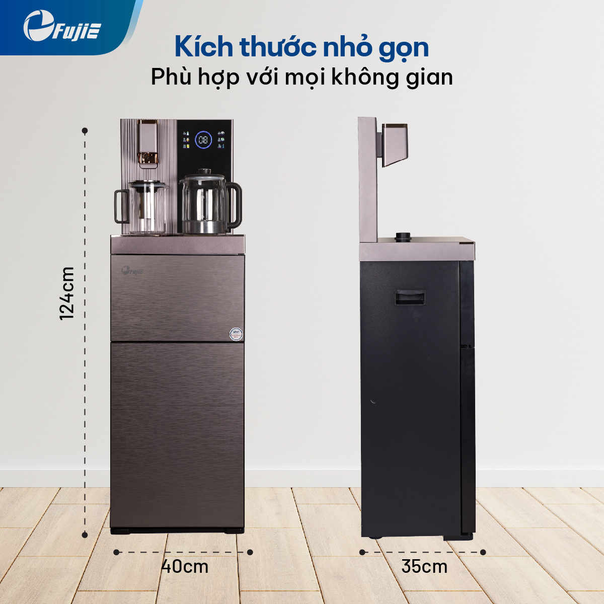 Cây nước nóng lạnh bàn trà có ngăn hỗ trợ khử khuẩn UV FujiE TB238UV